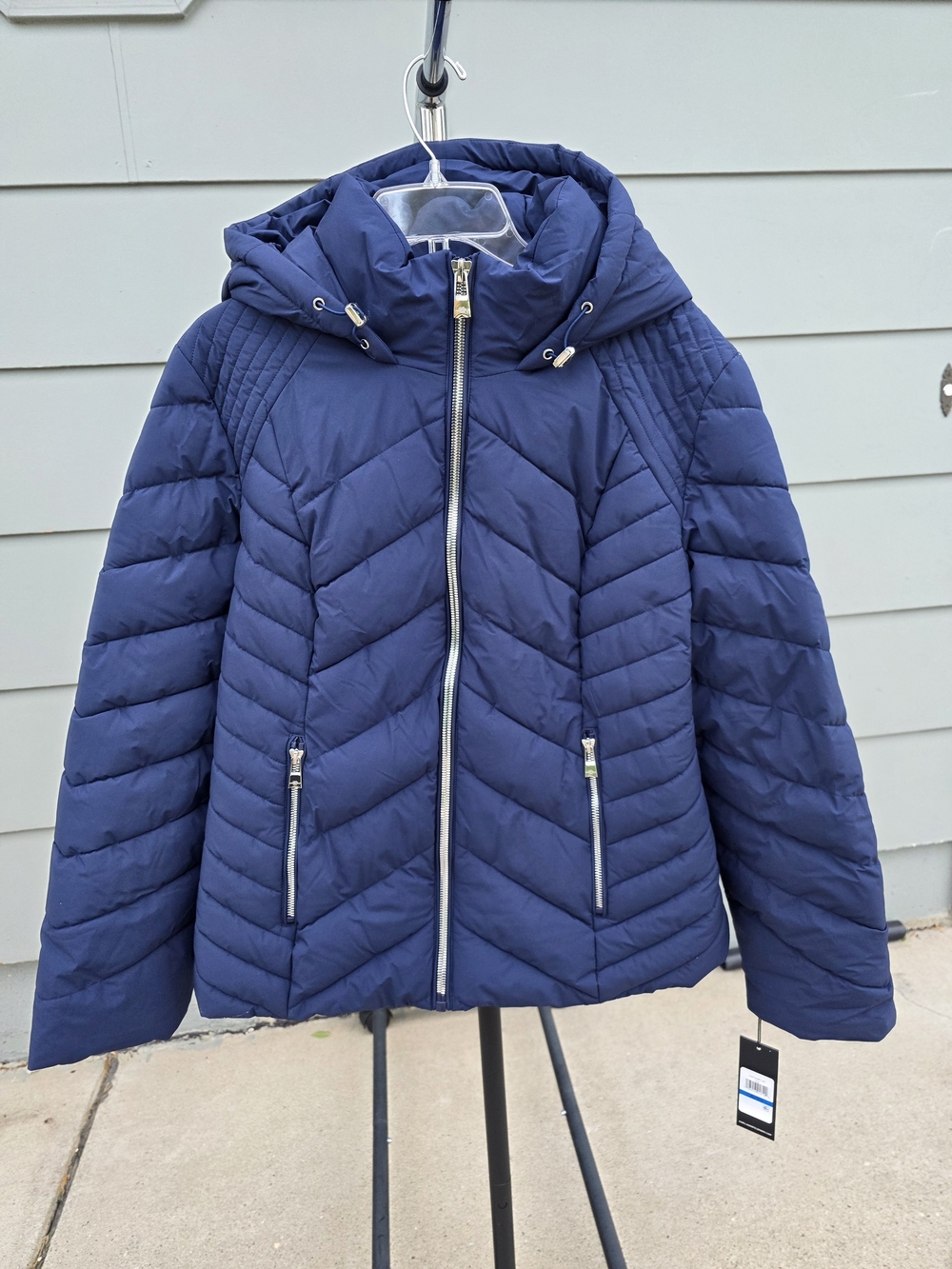 Karl Lagerfeld Navy Quilted Hooded Puffer Jacket